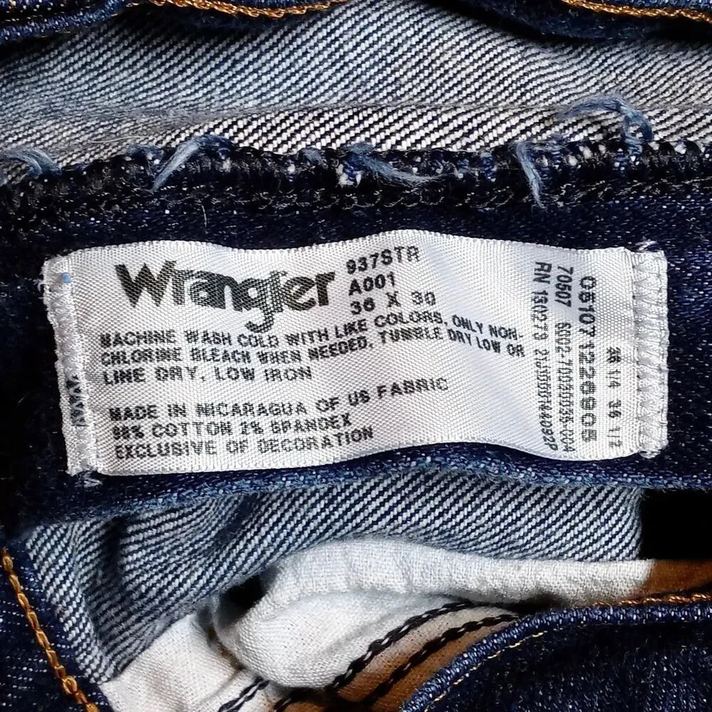 Vintage Wrangler 937STR Men's 36x30 Dark Wash Straight Leg Jeans